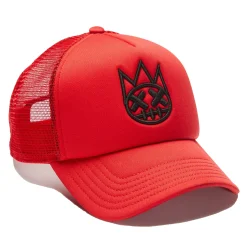 CLEAN SHIMUCHAN LOGO MESH BACK TRUCKER HAT IN HIGH RISK RED