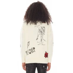 COLLEGIATE CARDIGAN SWEATER IN WINTER WHITE