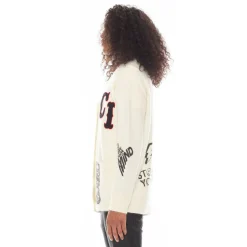 COLLEGIATE CARDIGAN SWEATER IN WINTER WHITE