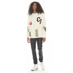 COLLEGIATE CARDIGAN SWEATER IN WINTER WHITE
