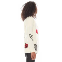 COLLEGIATE CARDIGAN SWEATER IN WINTER WHITE