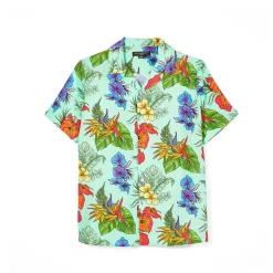CUBAN SHORT SLEEVE WOVEN "HAWAIIAN FLOWER" IN MULTI