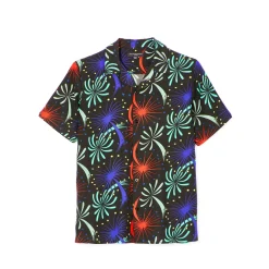 CUBAN SHORT SLEEVE WOVEN "FIREWORKS" IN BLACK