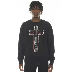 FRENCH TERRY CREW NECK SWEATSHIRT "CROSS" IN BLACK