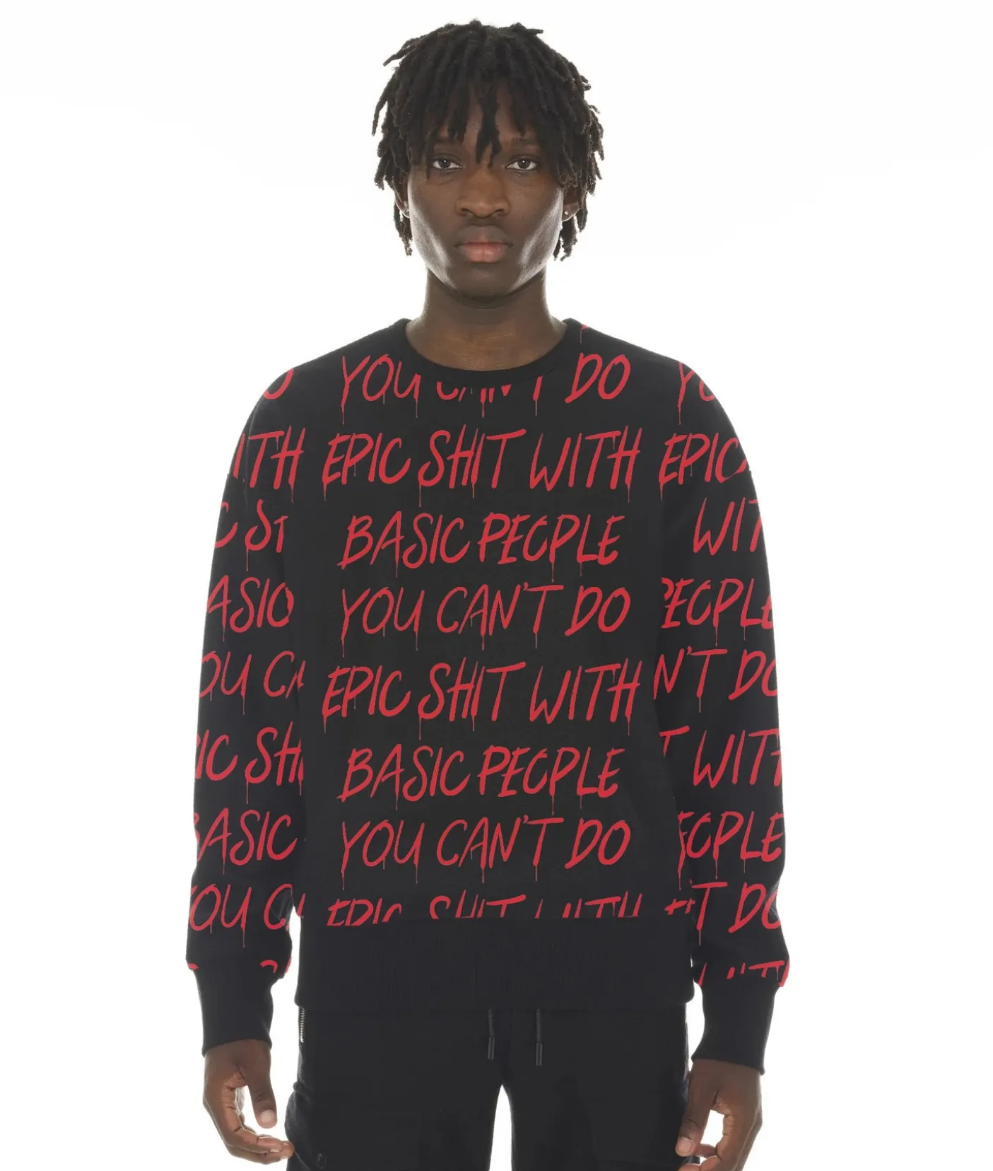 FRENCH TERRY CREWNECK SWEATSHIRT "CANT DO EPIC SHIT" IN BLACK