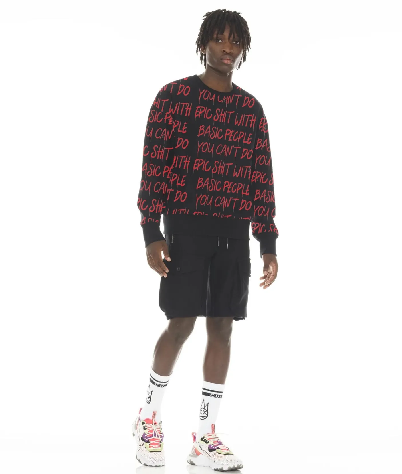 FRENCH TERRY CREWNECK SWEATSHIRT "CANT DO EPIC SHIT" IN BLACK