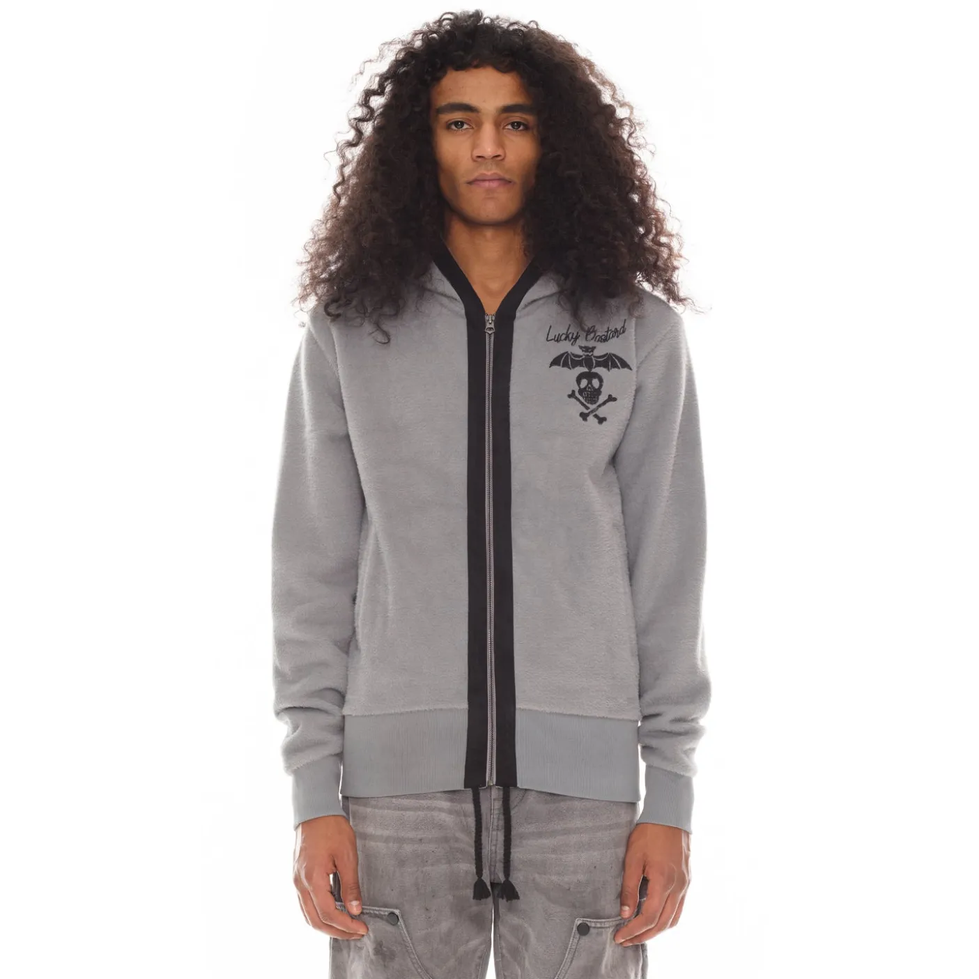 LUCKY BASTARD ZIP HOODY IN HEATHER GREY