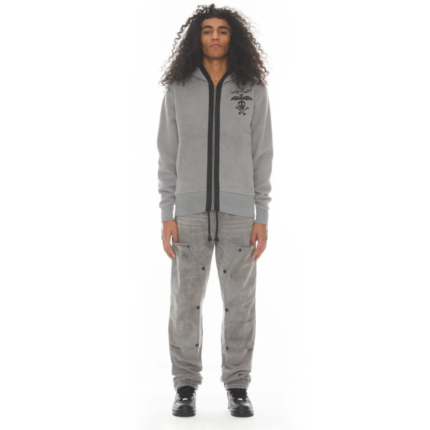 LUCKY BASTARD ZIP HOODY IN HEATHER GREY