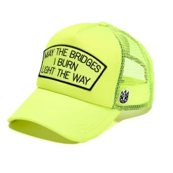 MAY THE BRIDGES I BURN MESH BACK TRUCKER HAT IN NEON YELLOW