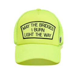 MAY THE BRIDGES I BURN MESH BACK TRUCKER HAT IN NEON YELLOW