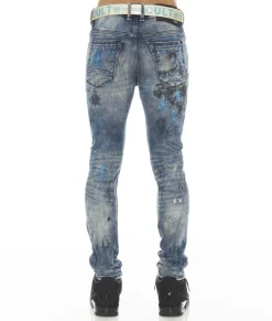 PUNK SUPER SKINNY STRETCH W/BABY BLUE BELT IN ABSTRACT