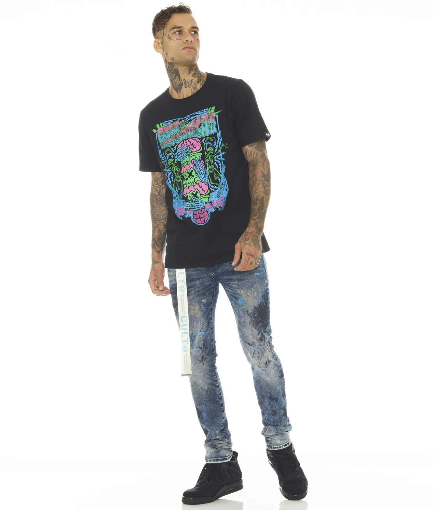 PUNK SUPER SKINNY STRETCH W/BABY BLUE BELT IN ABSTRACT