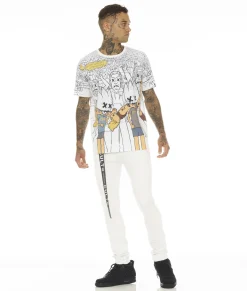 PUNK SUPER SKINNY STRETCH /w BELT IN WHITE GRUNDGE