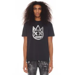 SHIMUCHAN BRUSHED LOGO SHORT SLEEVE CREW NECK TEE 26/1'S IN BLACK
