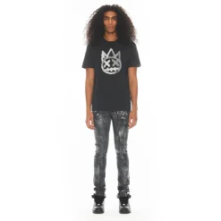 SHIMUCHAN BRUSHED LOGO SHORT SLEEVE CREW NECK TEE 26/1'S IN BLACK