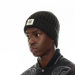 SHIMUCHAN LOGO KNIT HAT IN VINTAGE BLACK