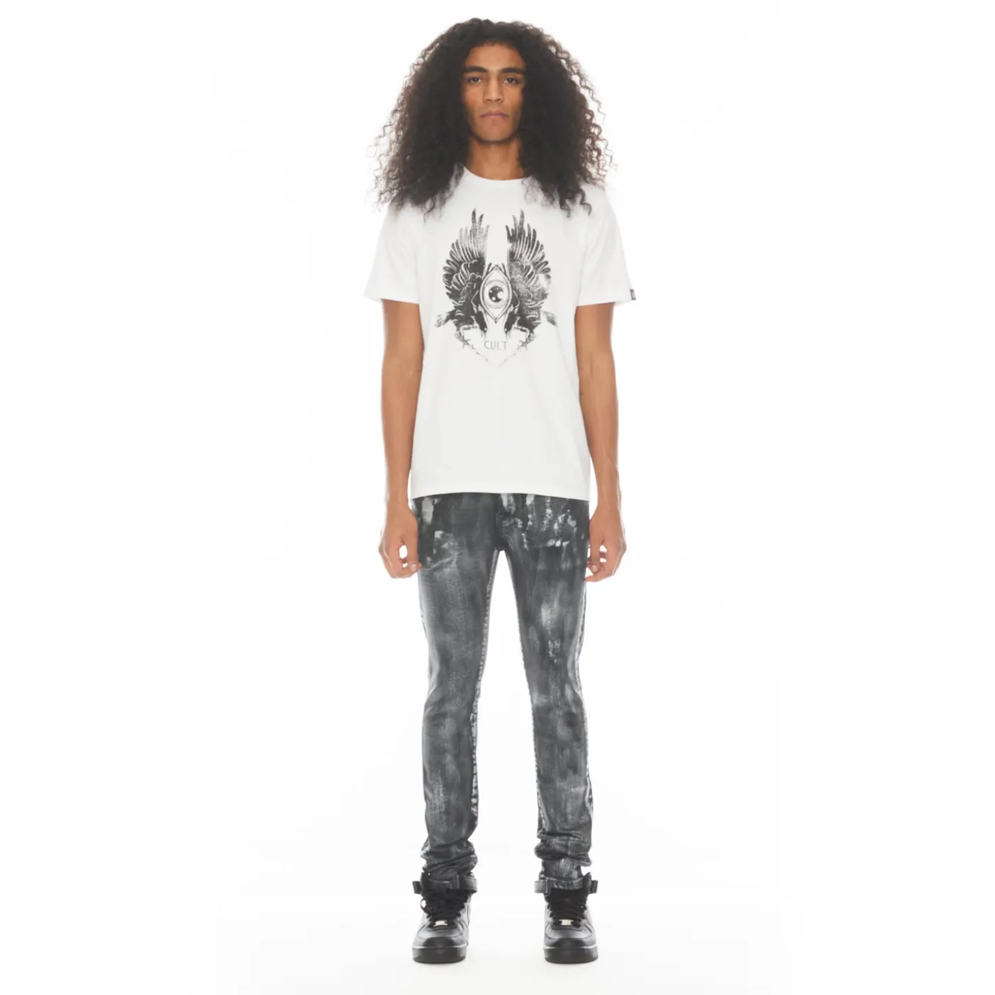 SHORT SLEEVE CREW NECK TEE 26/1'S "RAVEN" IN WHITE