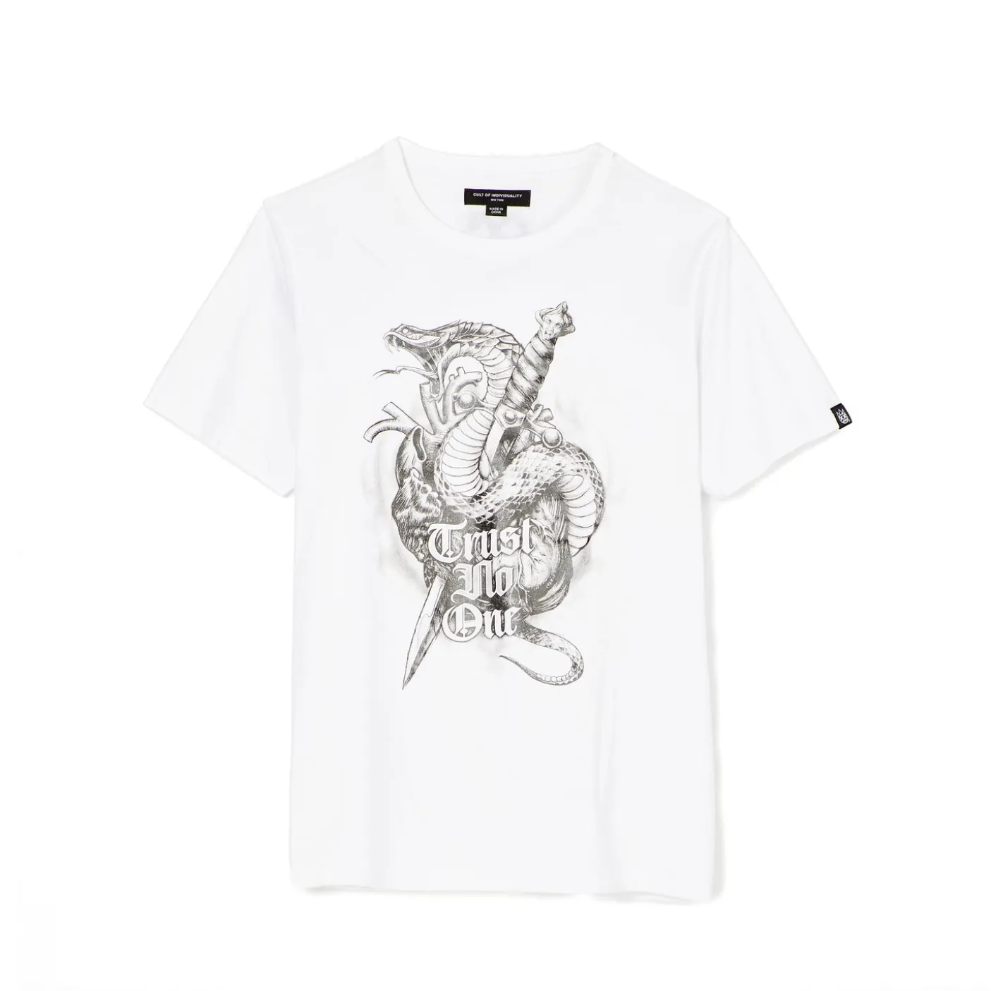 SHORT SLEEVE CREW NECK TEE "TRUST NO ONE" IN WHITE