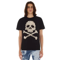 SHORT SLEEVE CREW NECK TEE "STAY SAFE" IN BLACK
