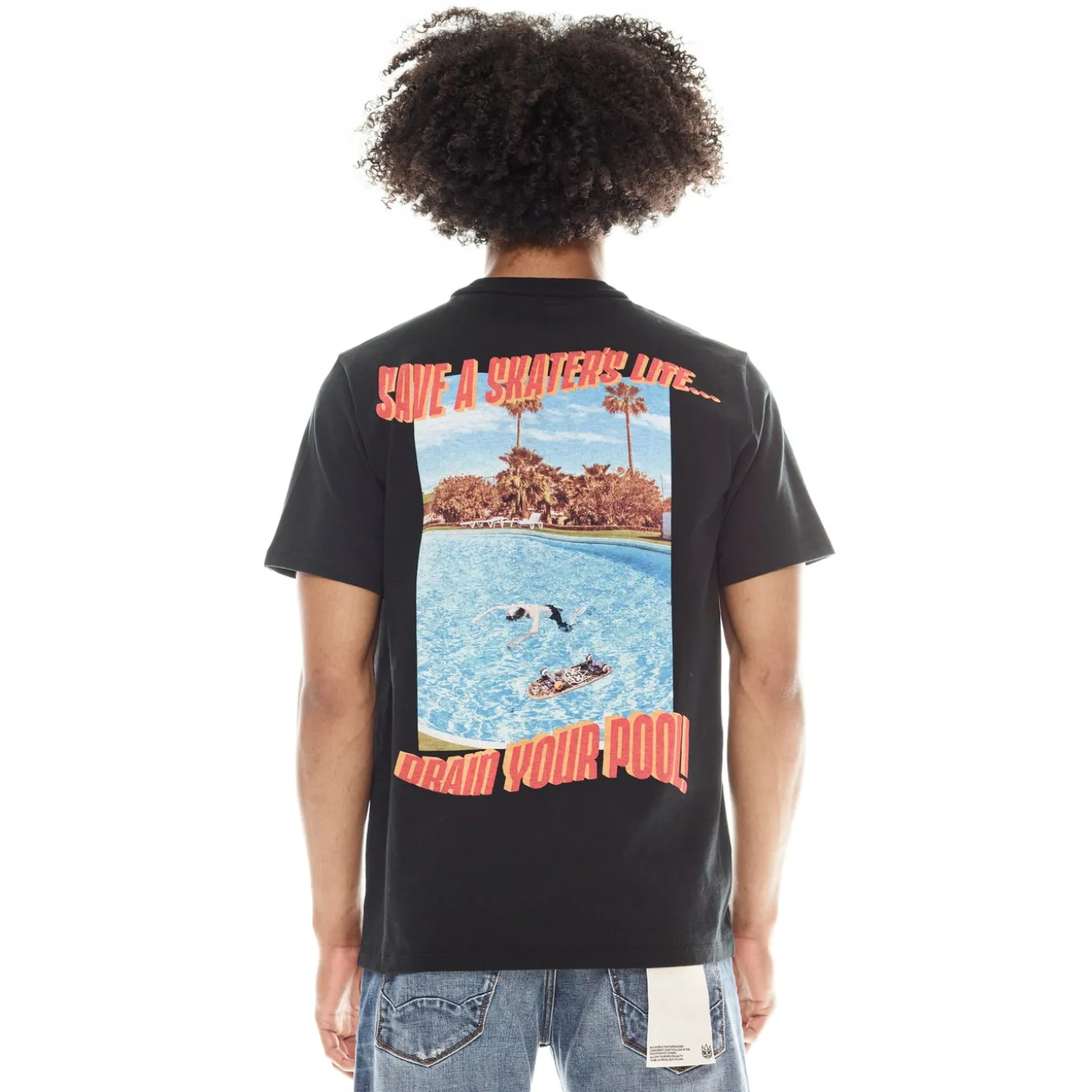 SHORT SLEEVE CREW NECK TEE "SAVE A SKATER" IN PIRATE BLACK