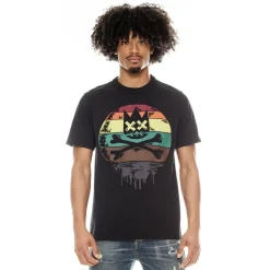 SHORT SLEEVE CREW NECK TEE "MELTING SUN" IN PIRATE BLACK